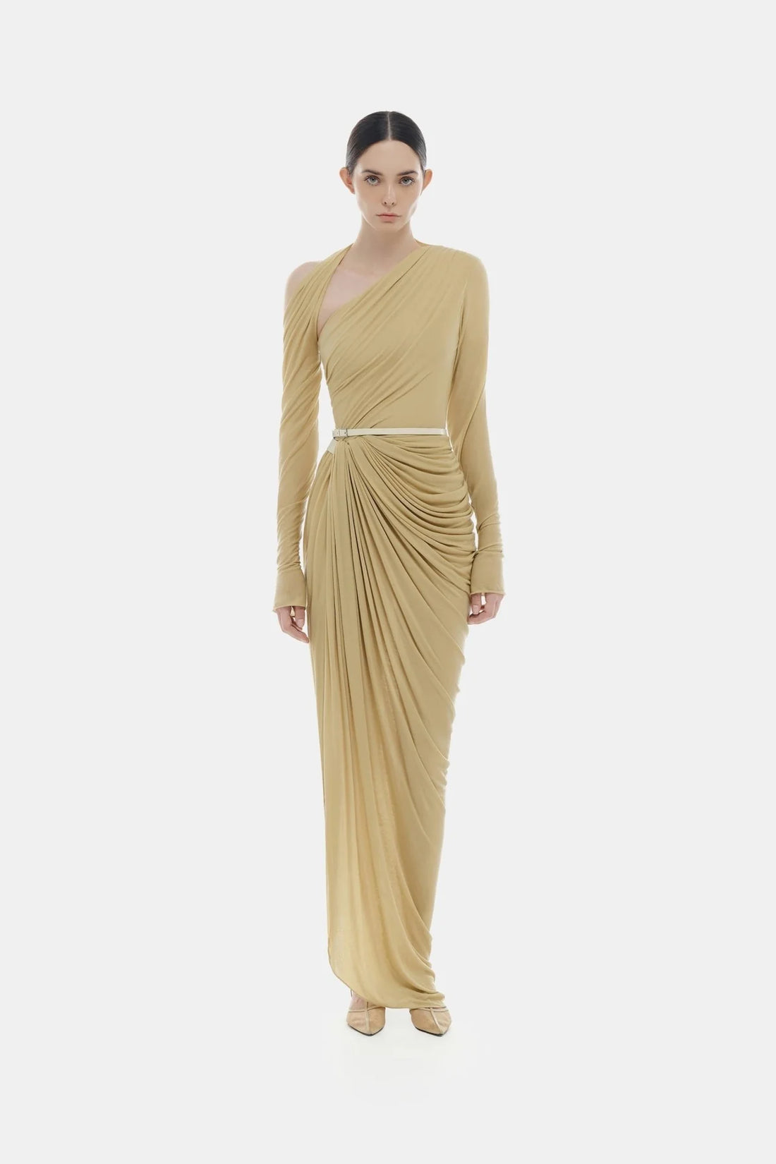 Montsand Lime Draped Asymmetric Maxi Dress
