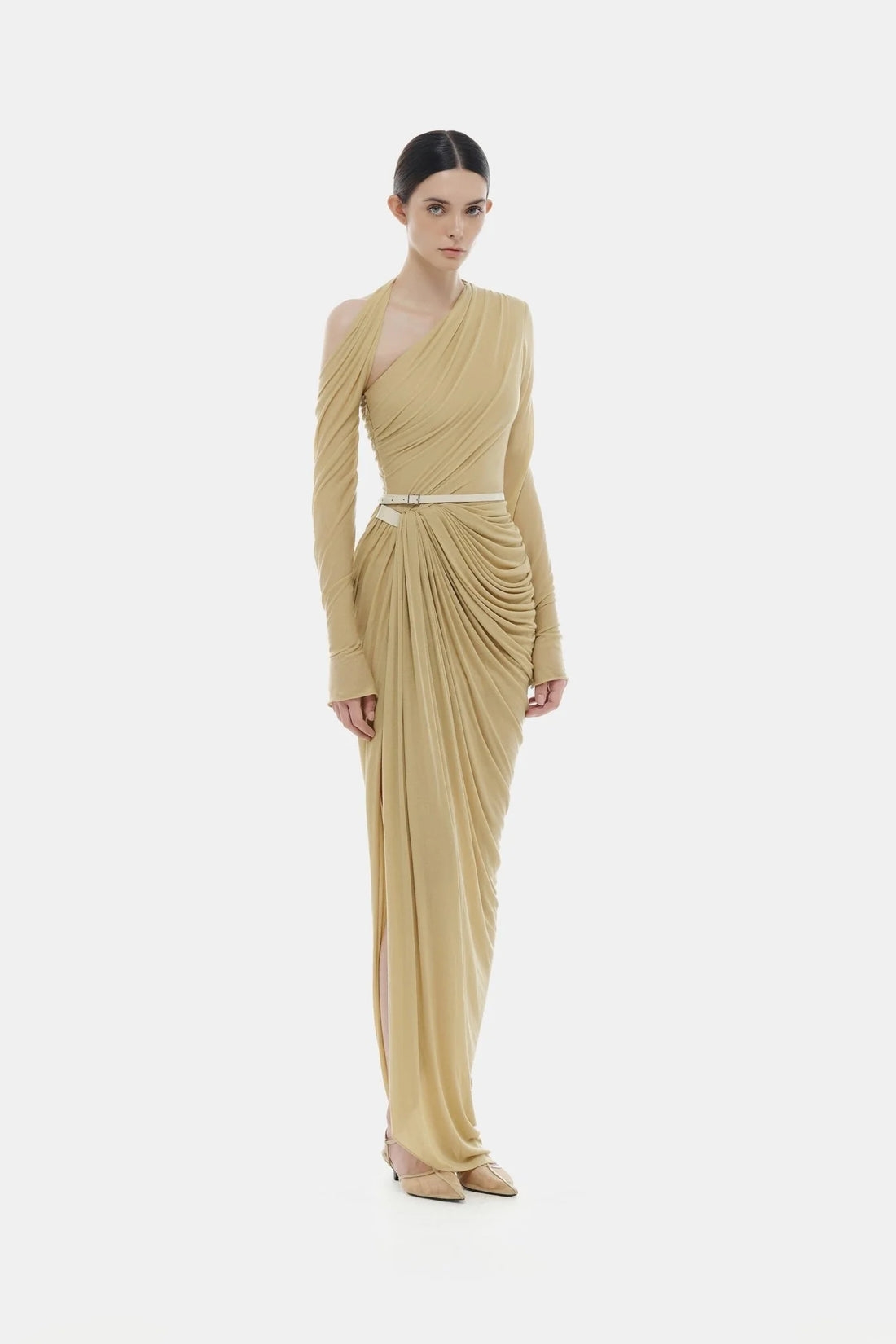 Montsand Lime Draped Asymmetric Maxi Dress