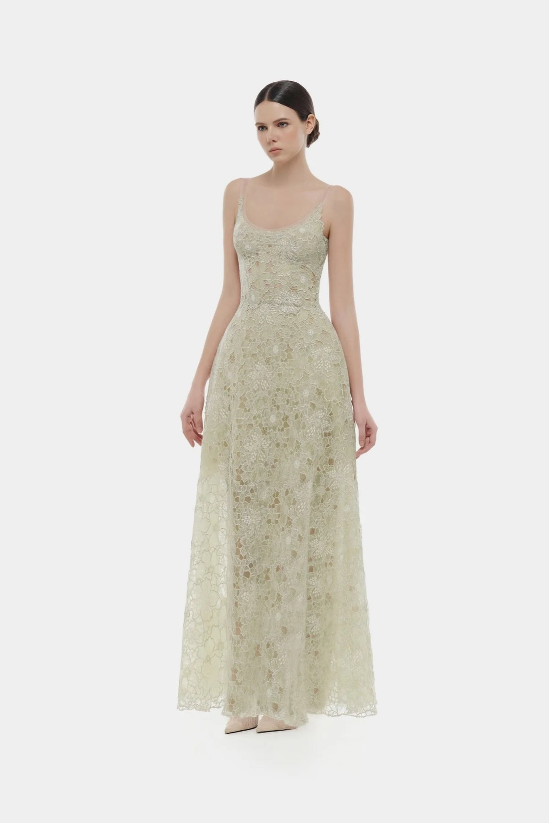 Montsand Mint Flower Lace Maxi Dress