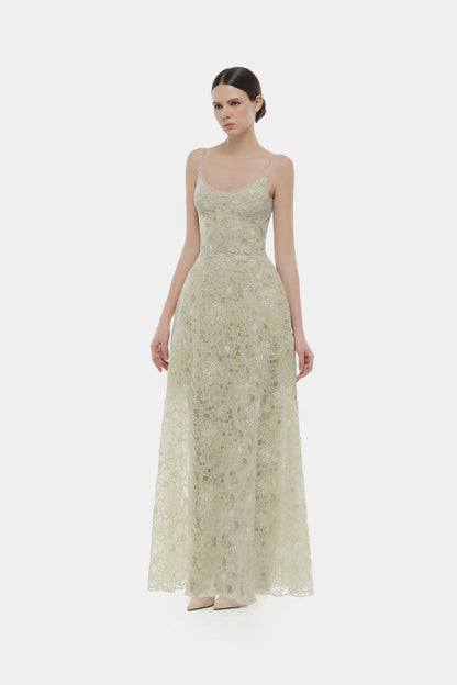Montsand Mint Flower Lace Maxi Dress