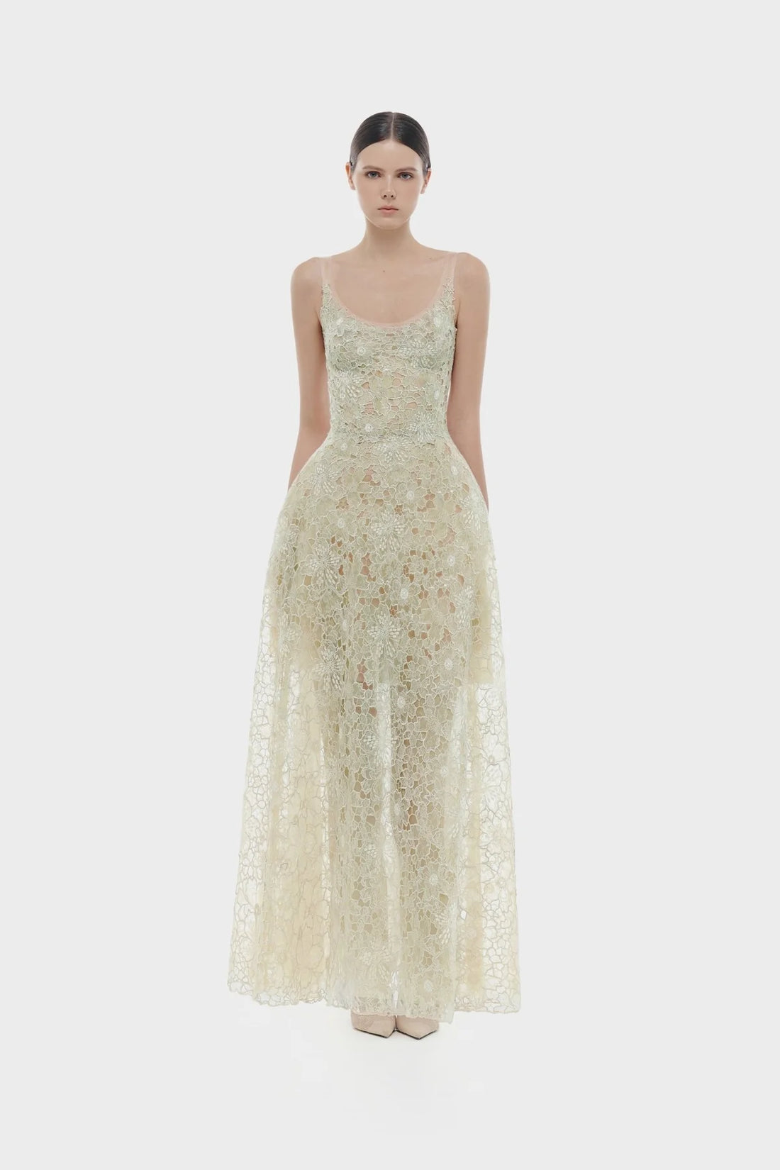 Montsand Mint Flower Lace Maxi Dress