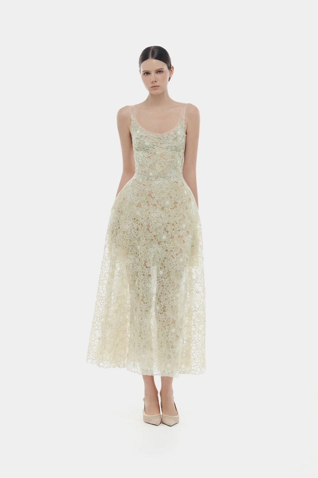 Montsand Mint Flower Lace Midi Dress