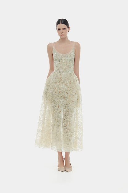 Montsand Mint Flower Lace Midi Dress