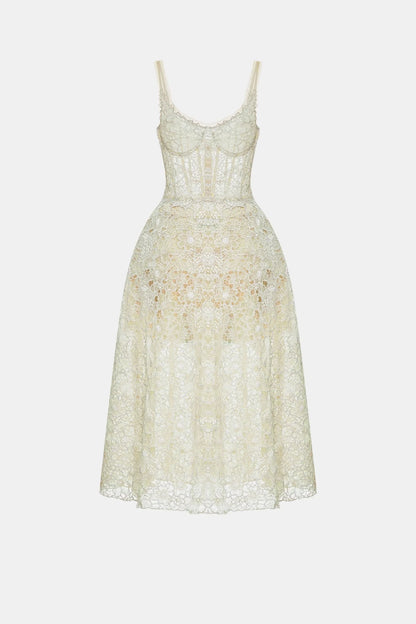Montsand Mint Flower Lace Midi Dress