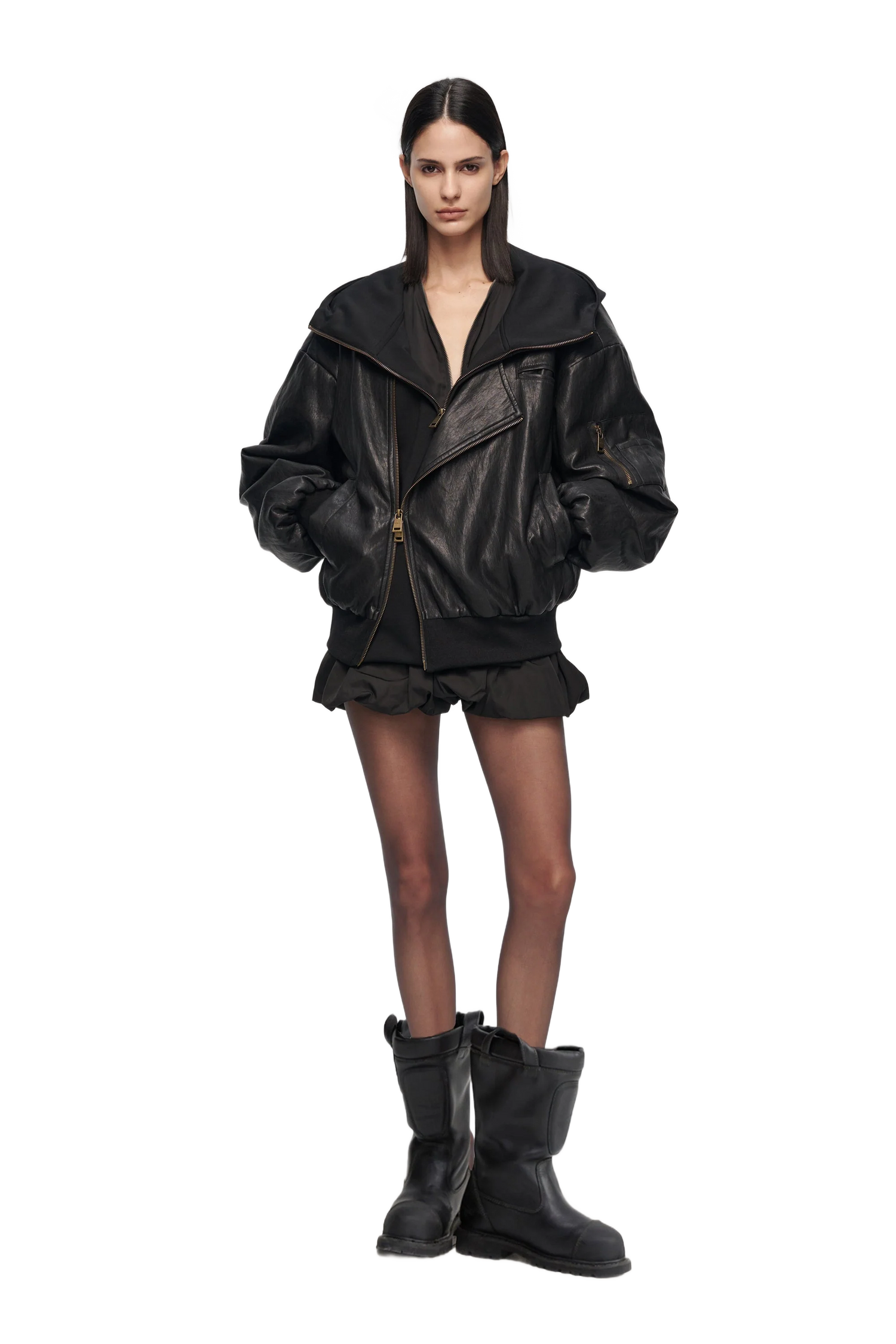 YJ1NGZYZJ  OVERSIZED LEATHER BOMBER JACKET