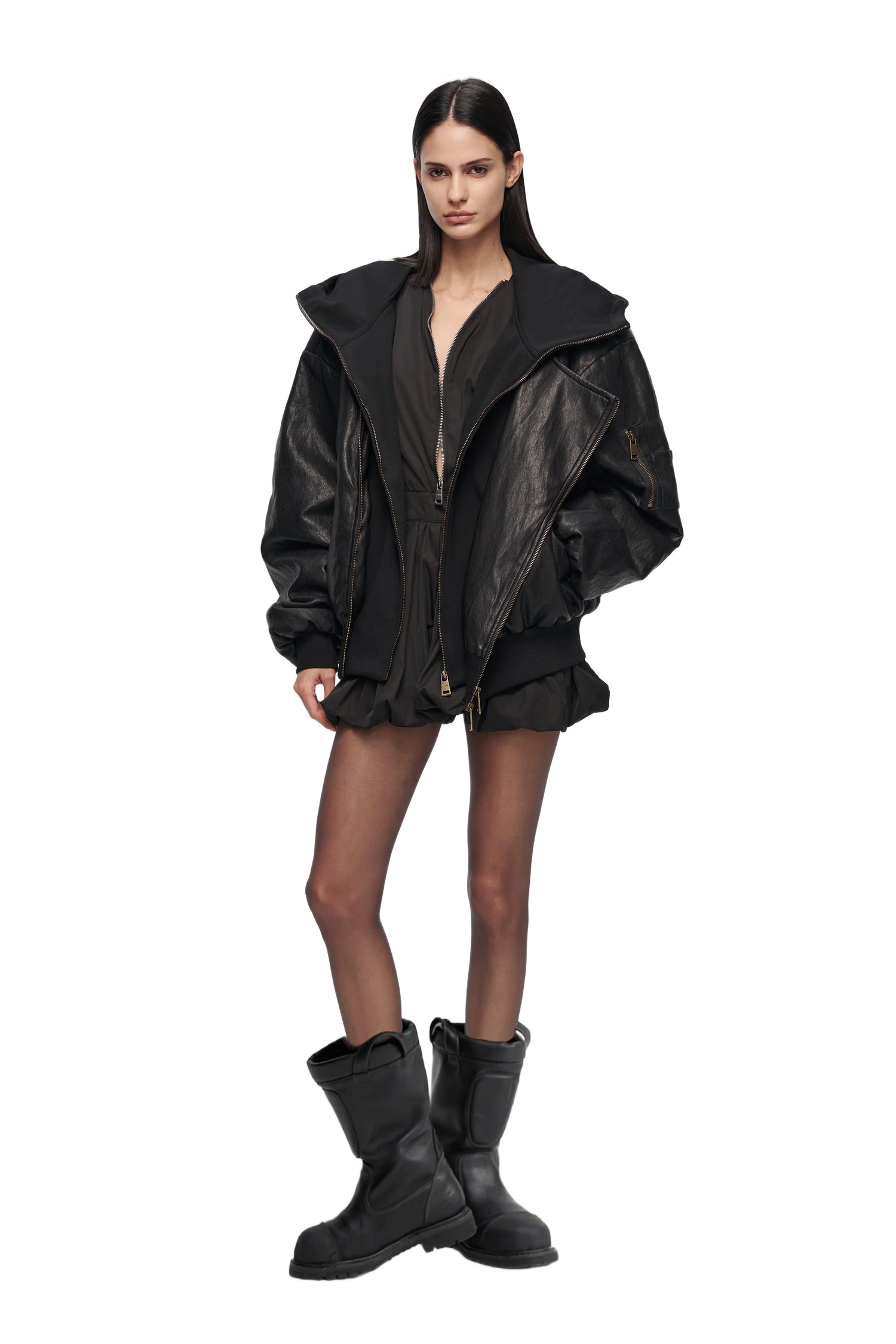 YJ1NGZYZJ  OVERSIZED LEATHER BOMBER JACKET