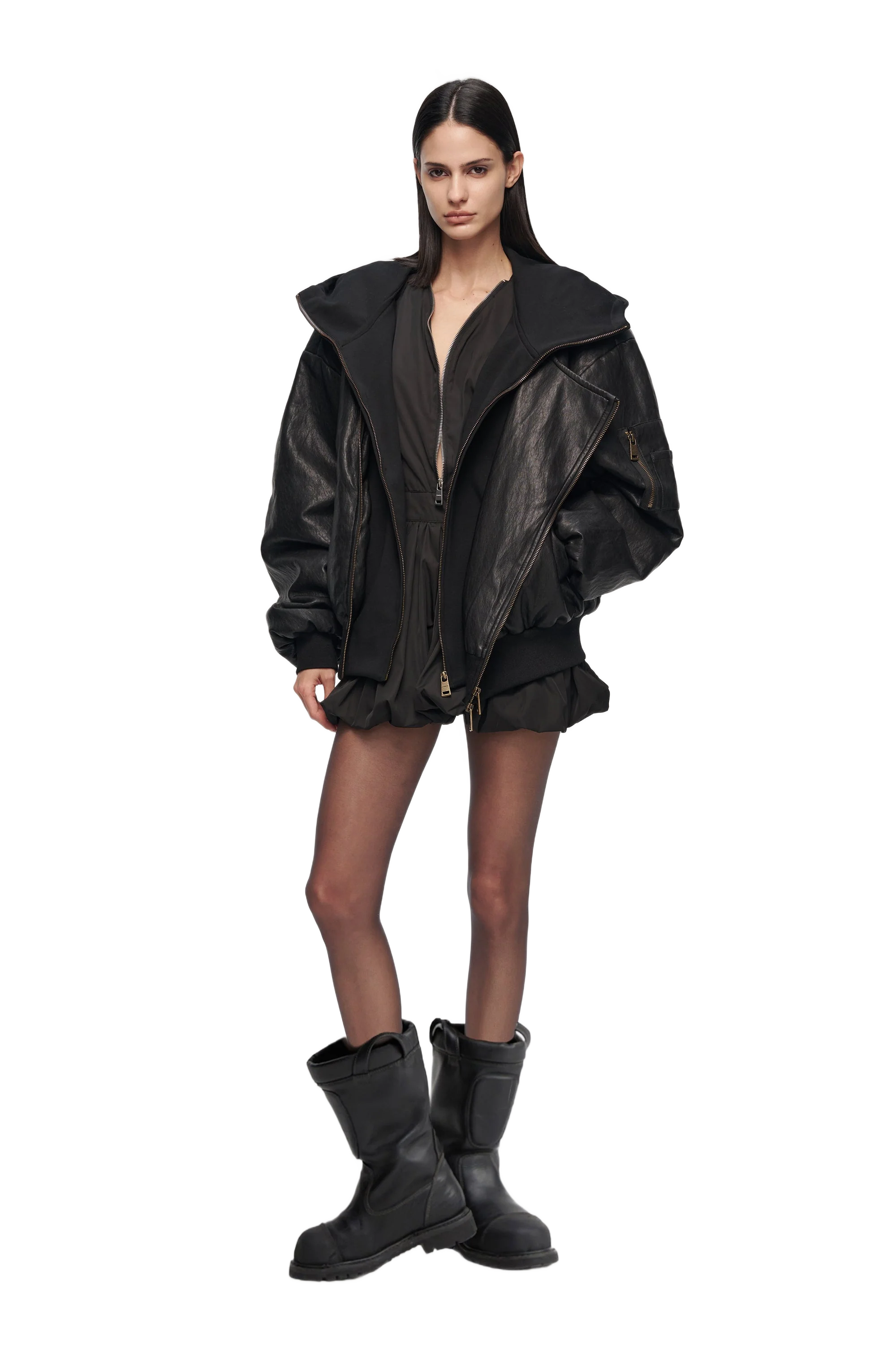 YJ1NGZYZJ  OVERSIZED LEATHER BOMBER JACKET