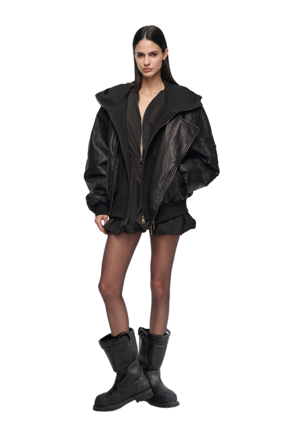 YJ1NGZYZJ  OVERSIZED LEATHER BOMBER JACKET