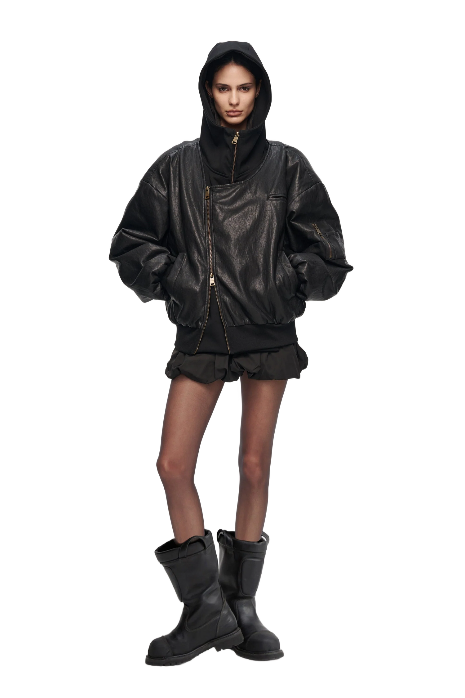 YJ1NGZYZJ  OVERSIZED LEATHER BOMBER JACKET