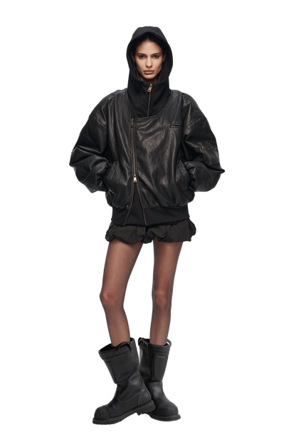 YJ1NGZYZJ  OVERSIZED LEATHER BOMBER JACKET