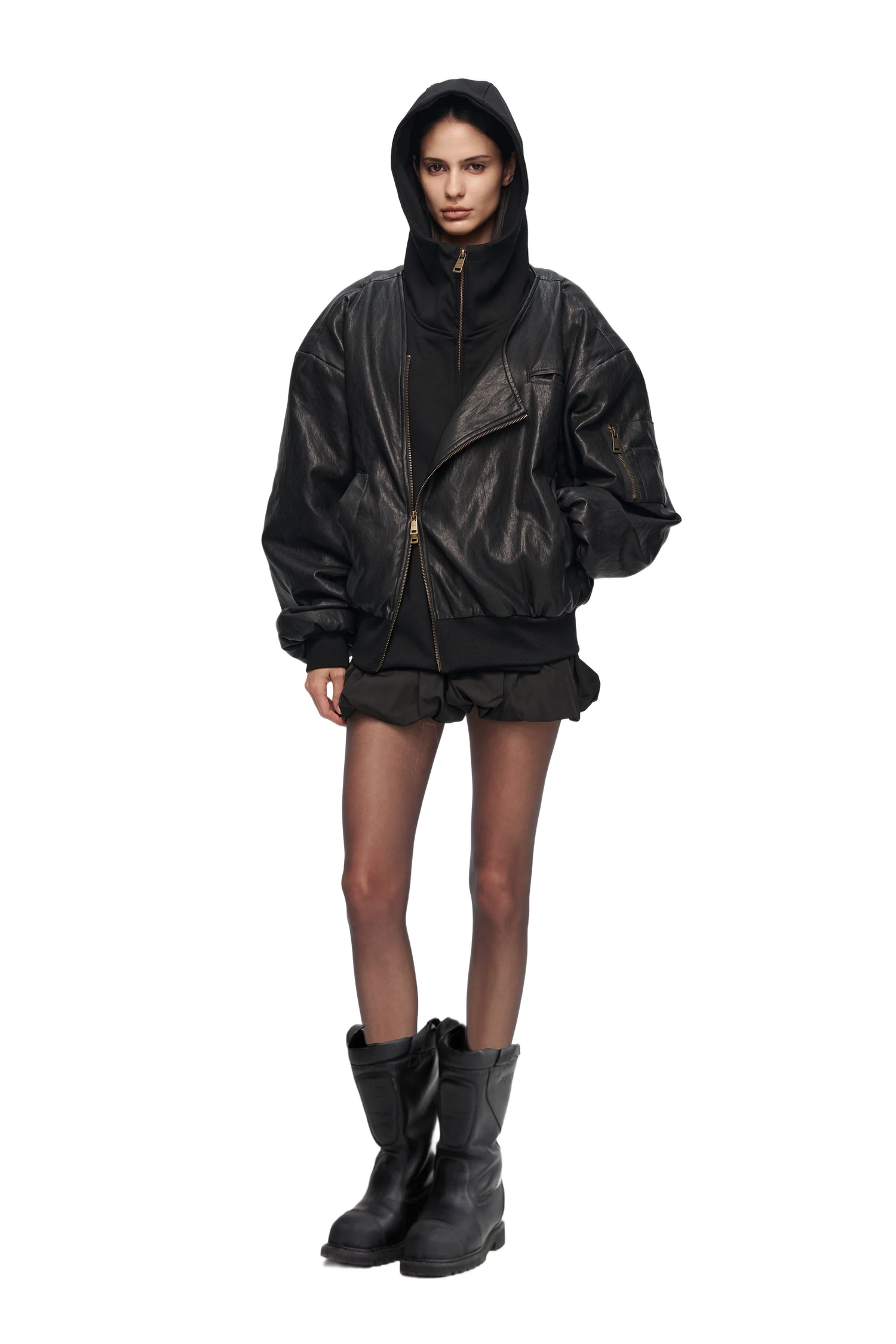 YJ1NGZYZJ  OVERSIZED LEATHER BOMBER JACKET