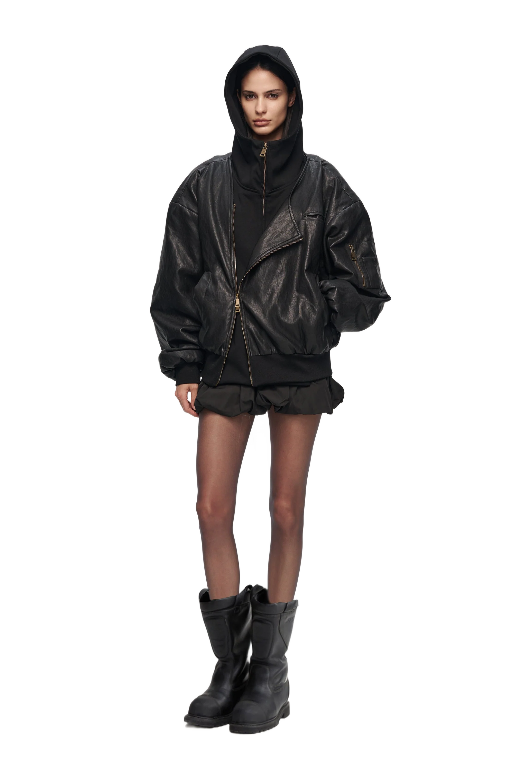YJ1NGZYZJ  OVERSIZED LEATHER BOMBER JACKET