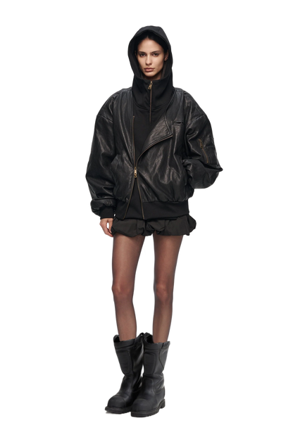 YJ1NGZYZJ  OVERSIZED LEATHER BOMBER JACKET