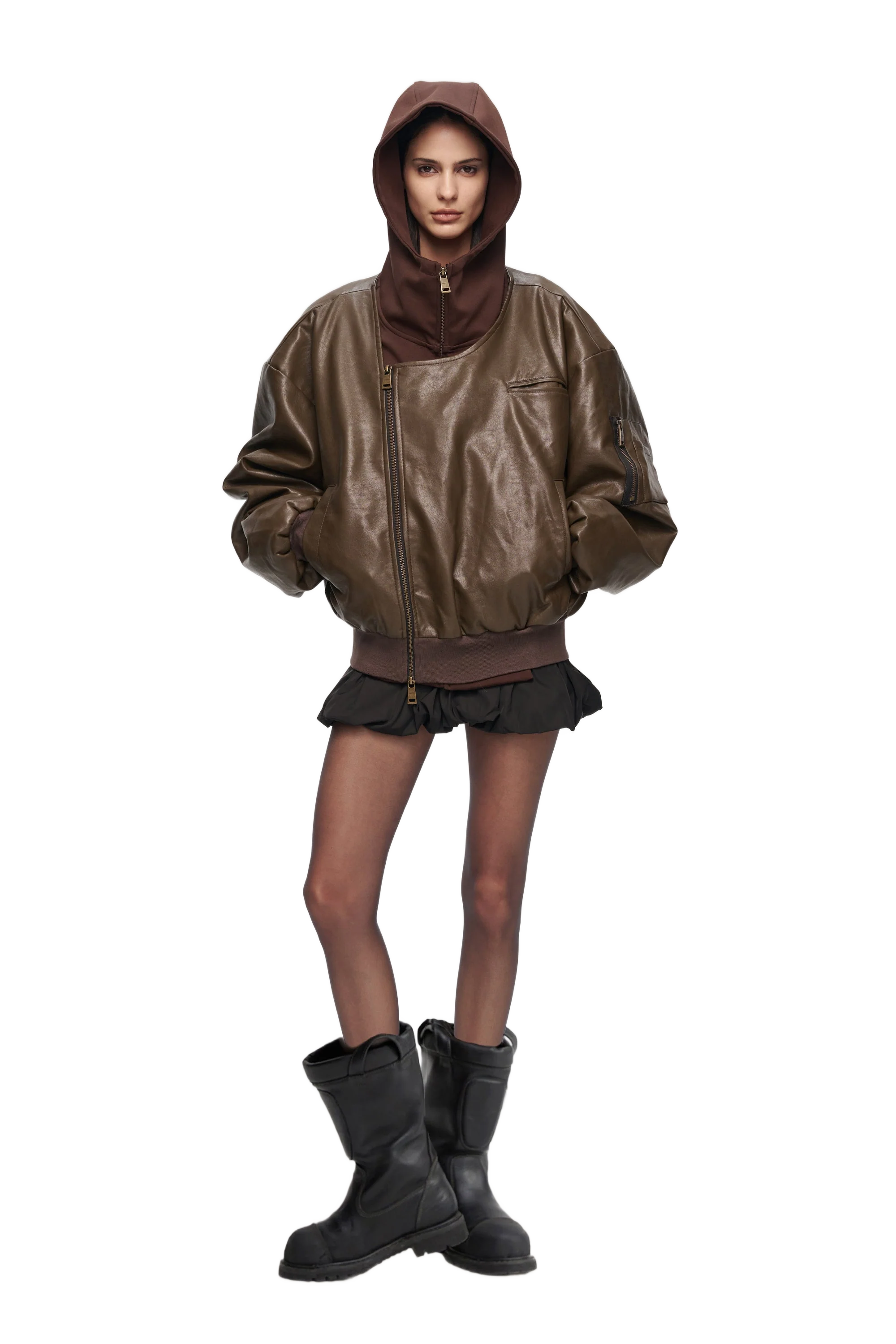 YJ1NGZYZJ  OVERSIZED LEATHER BOMBER JACKET