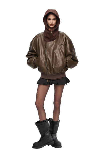 YJ1NGZYZJ  OVERSIZED LEATHER BOMBER JACKET