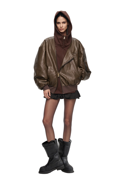 YJ1NGZYZJ  OVERSIZED LEATHER BOMBER JACKET