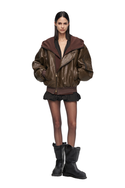 YJ1NGZYZJ  OVERSIZED LEATHER BOMBER JACKET