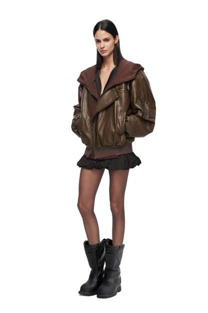 YJ1NGZYZJ  OVERSIZED LEATHER BOMBER JACKET