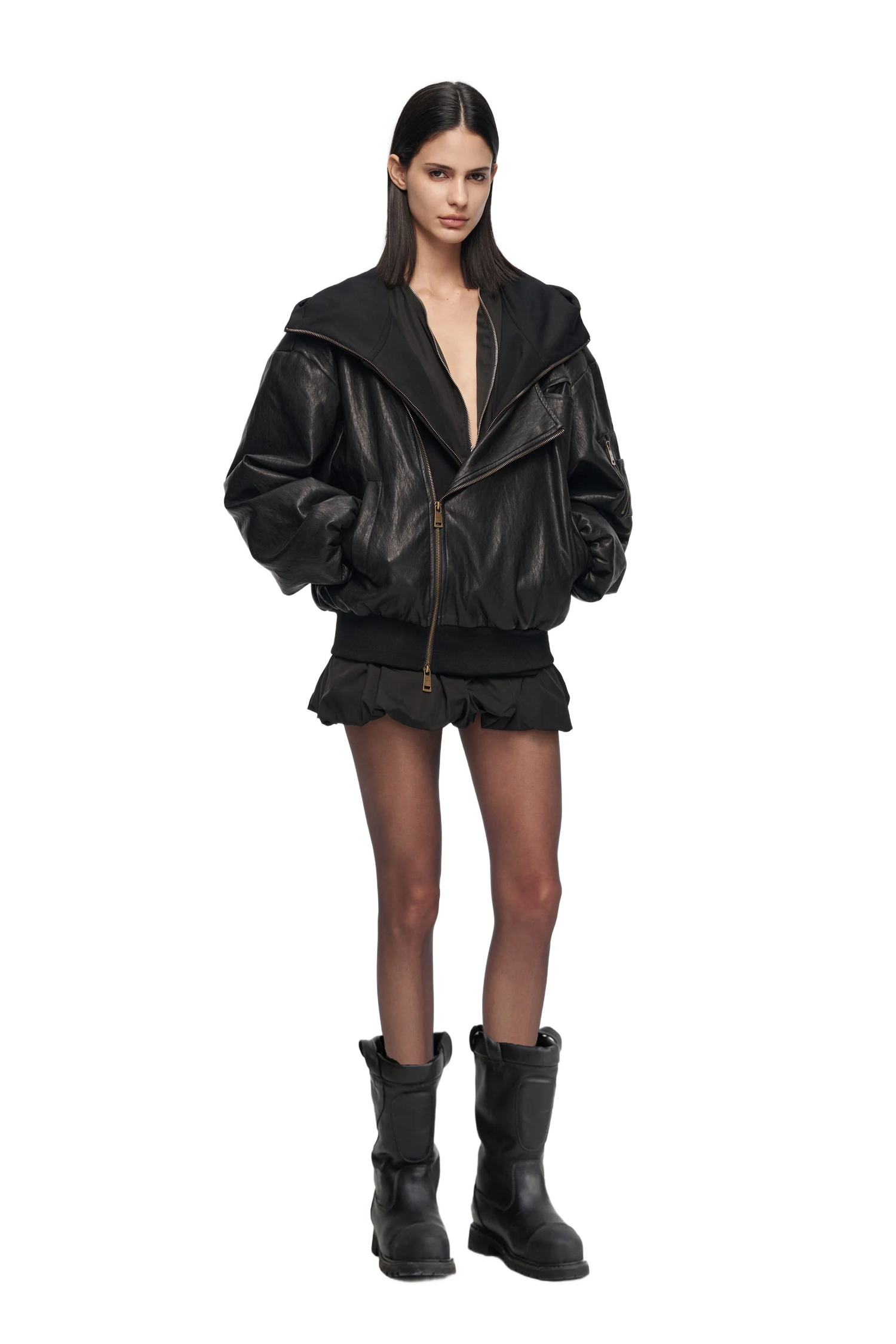 YJ1NGZYZJ  OVERSIZED LEATHER BOMBER JACKET