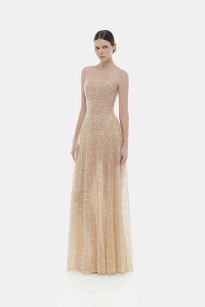 Montsand Pastel Crystal Beaded Maxi Dress