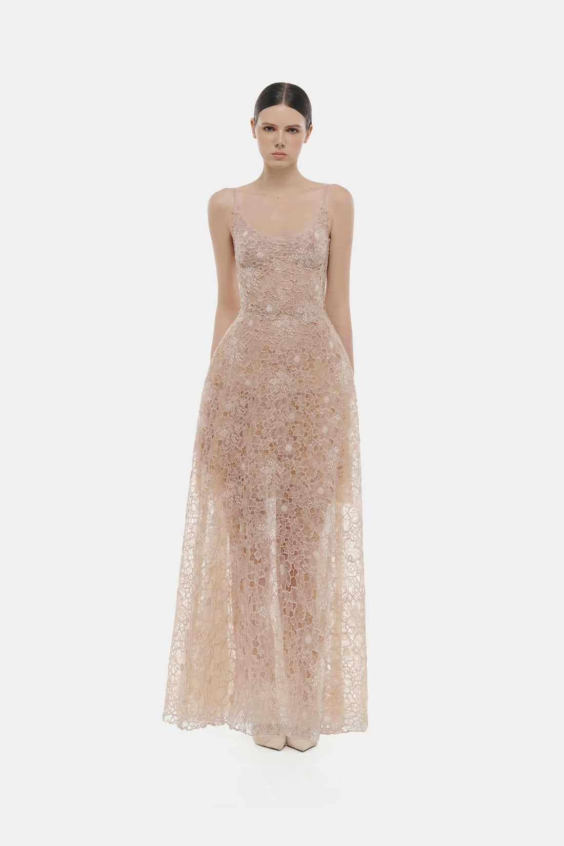 Montsand Pink Flower Lace Maxi Dress