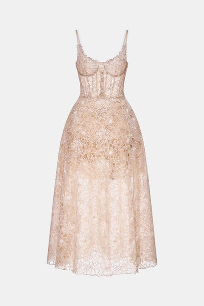 Montsand Pink Flower Lace Maxi Dress