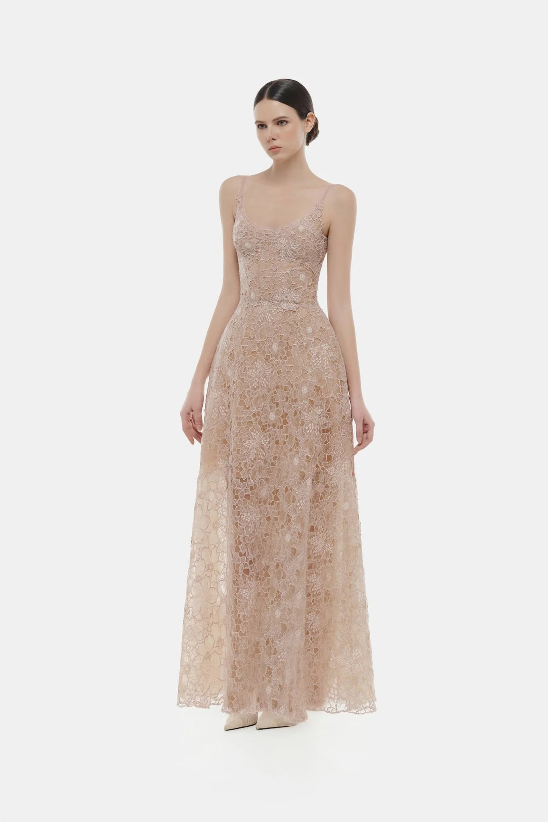 Montsand Pink Flower Lace Maxi Dress
