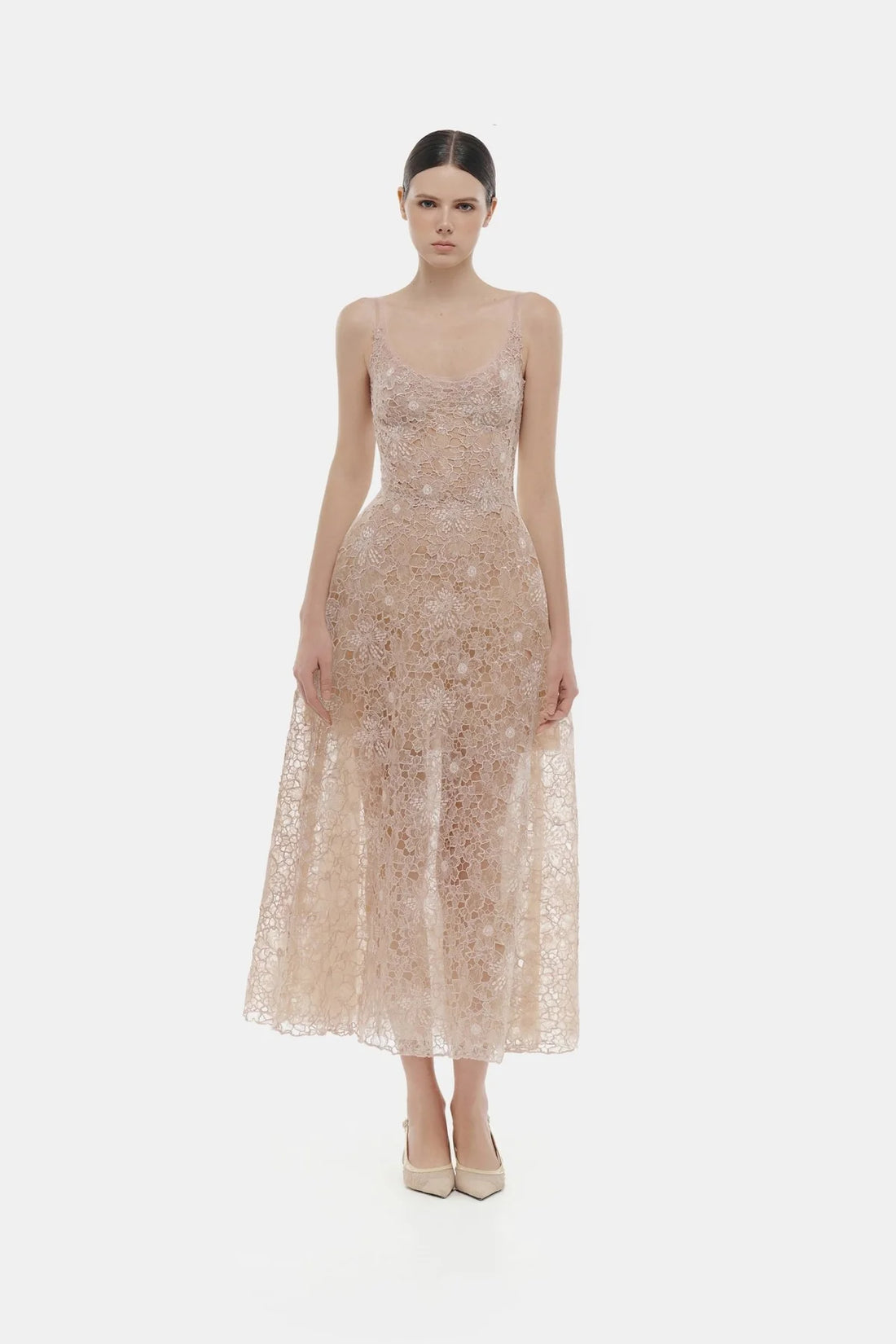 Montsand Pink Flower Lace Midi Dress