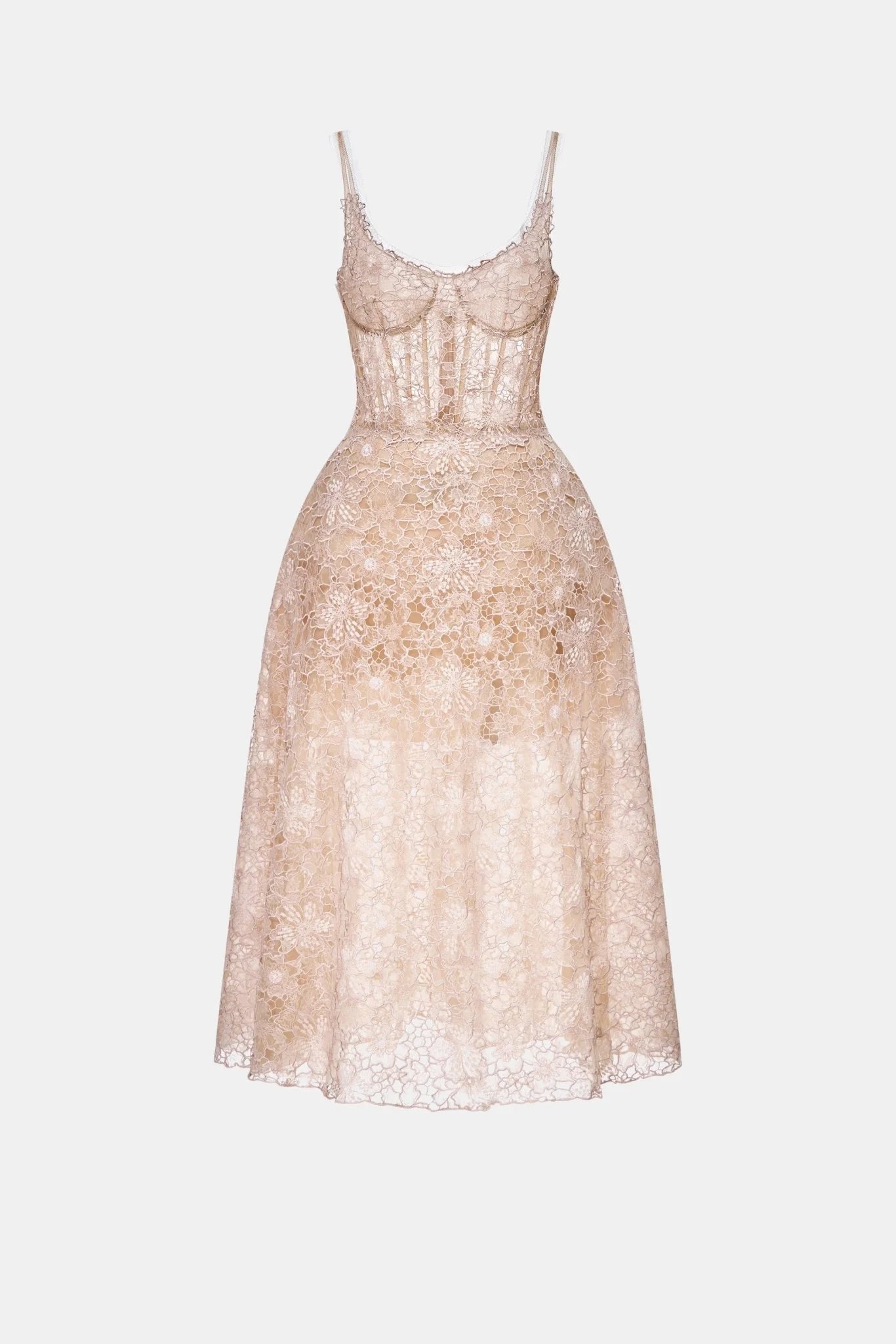 Montsand Pink Flower Lace Midi Dress
