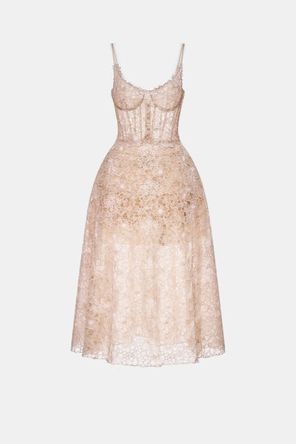 Montsand Pink Flower Lace Midi Dress