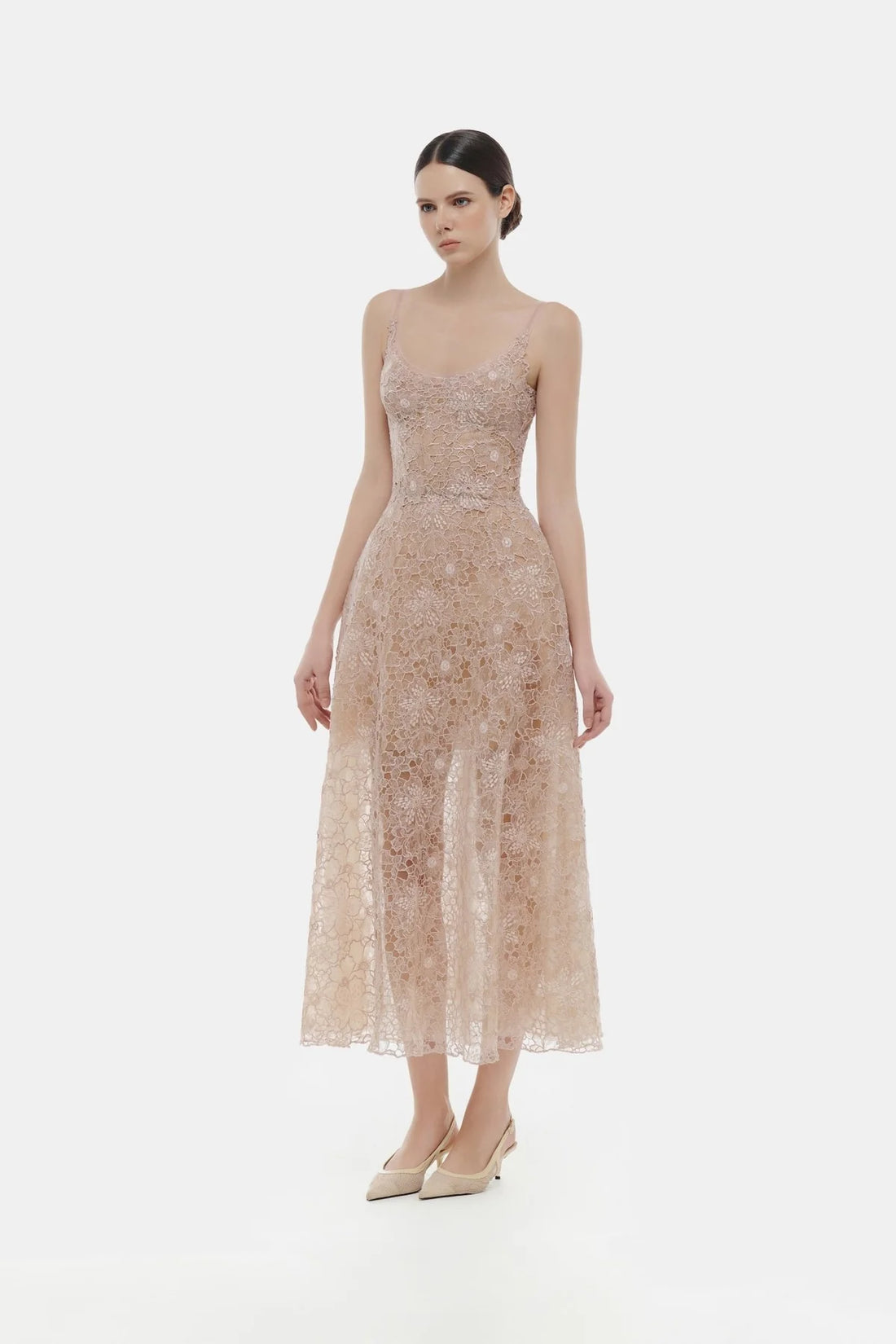 Montsand Pink Flower Lace Midi Dress