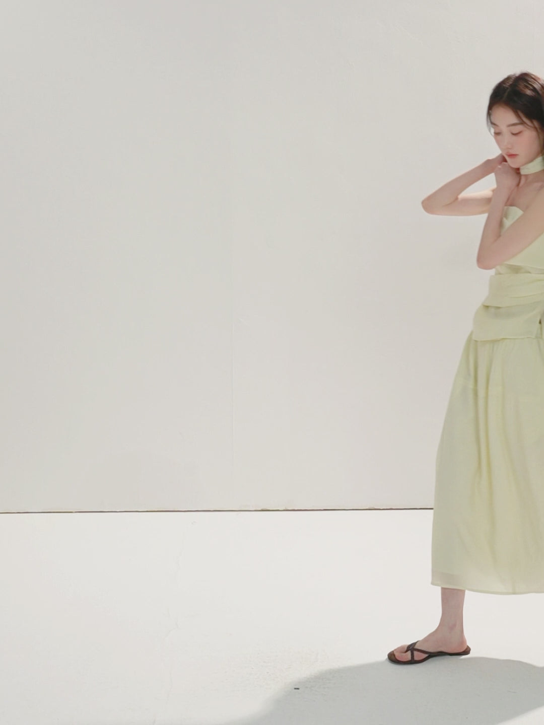 16DEWS 16D26254&amp;16D26255 Irregular Runching Design Waisted Tube Top+Midi Skirt