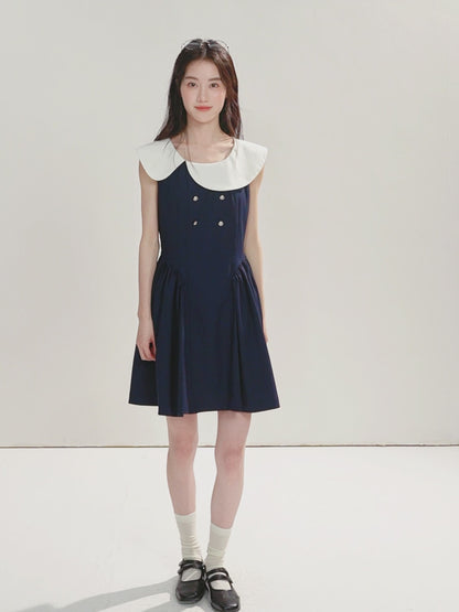 16DEWS 16D26271 Asymmetrical Peter Pan Collar Double-Breasted Waisted A-Line Dress