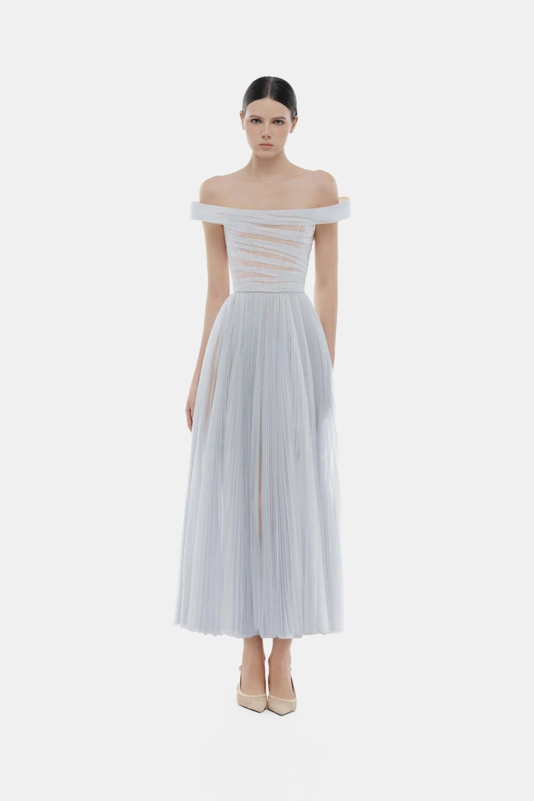 Montsand Violet Off-shoulder Midi Dress