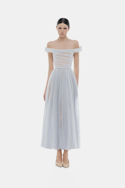 Montsand Violet Off-shoulder Midi Dress