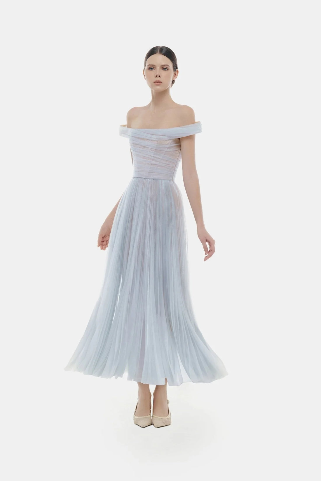 Montsand Violet Off-shoulder Midi Dress