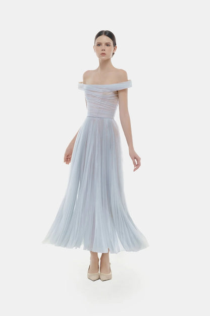 Montsand Violet Off-shoulder Midi Dress