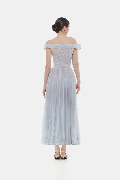 Montsand Violet Off-shoulder Midi Dress