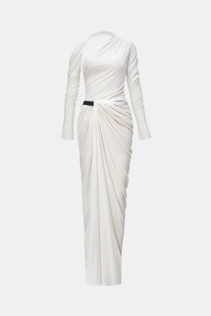 Montsand White draped Asymmetric Maxi Dress