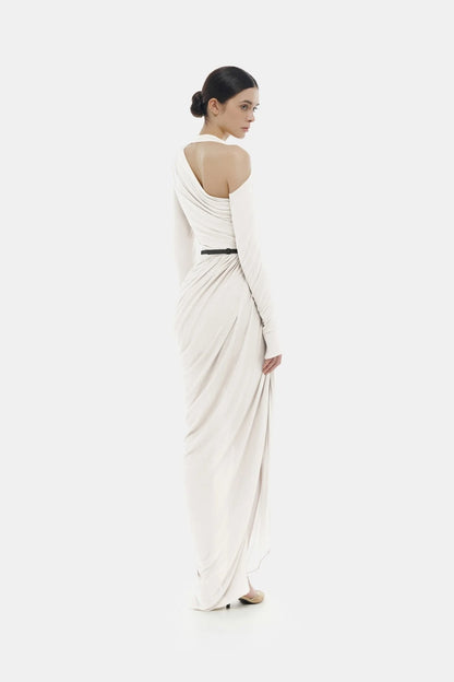 Montsand White draped Asymmetric Maxi Dress