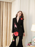 Masion Wester Black Embroidered Suit & Ruffled Flared Pants