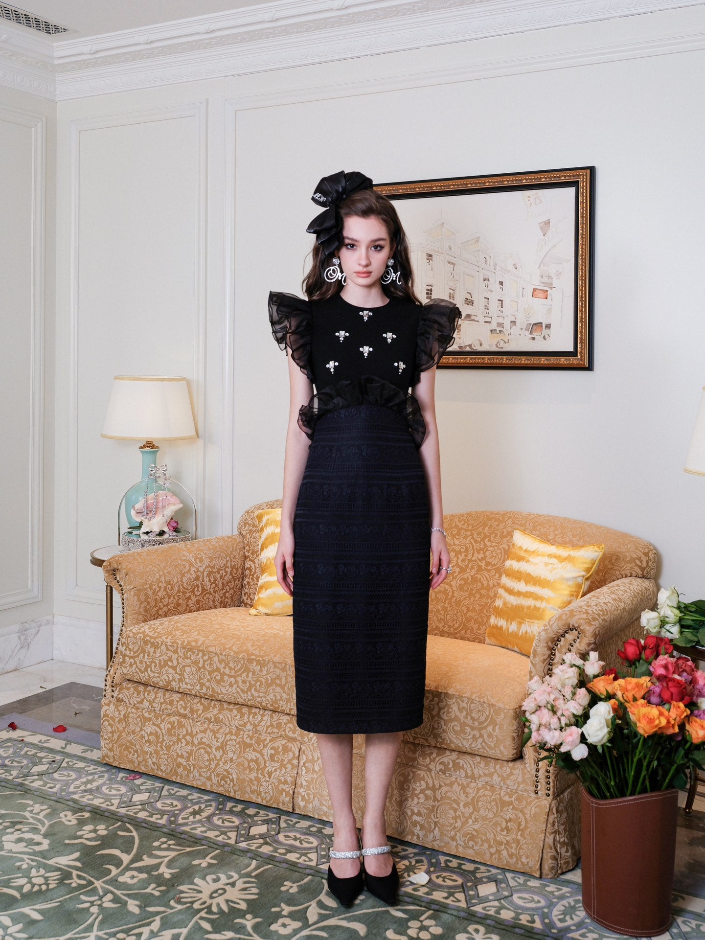 Masion Wester Black Knitted Organza Lace Dress