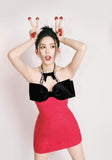 Masion Wester Rose Red Velvet Diamond Dress