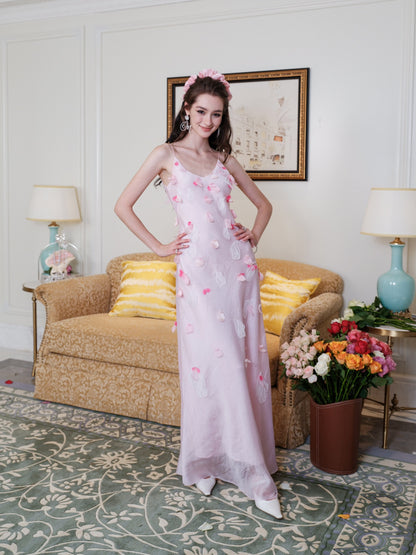 Masion Wester Pink Iris Beaded Embroidery Dress