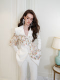 Masion Wester White Floral Embroidery Patchwork Suit Set