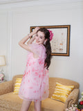 Masion Wester Pink Printed Ruffled Dress