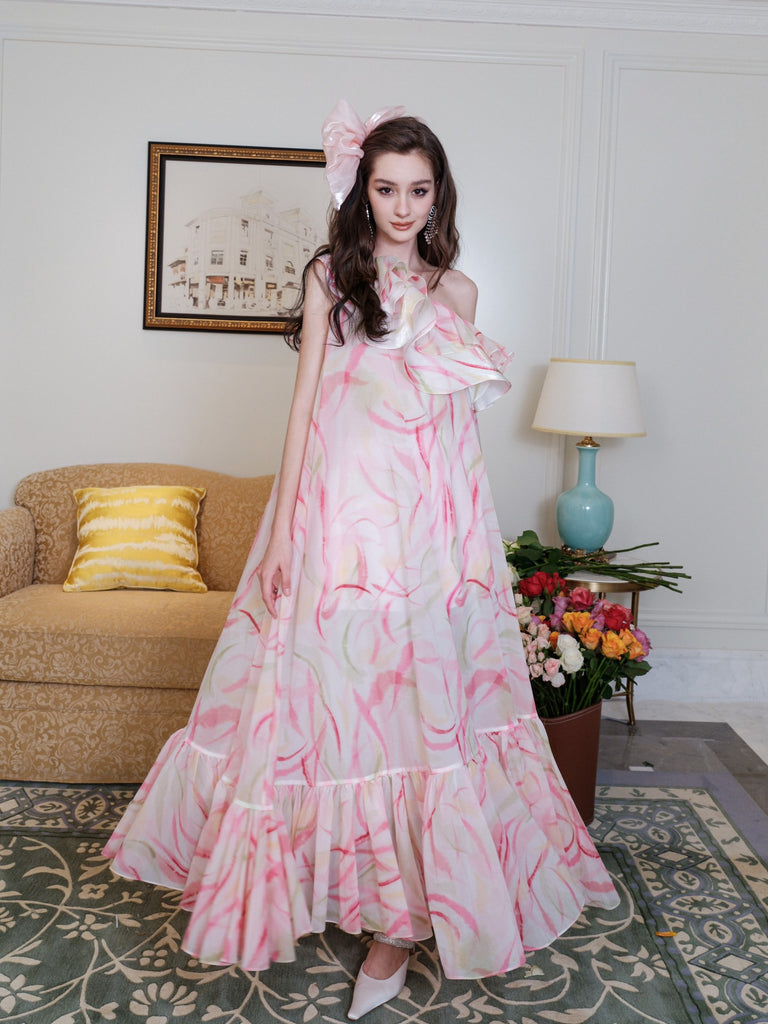 Masion Wester Printed Velvet Strap Dress