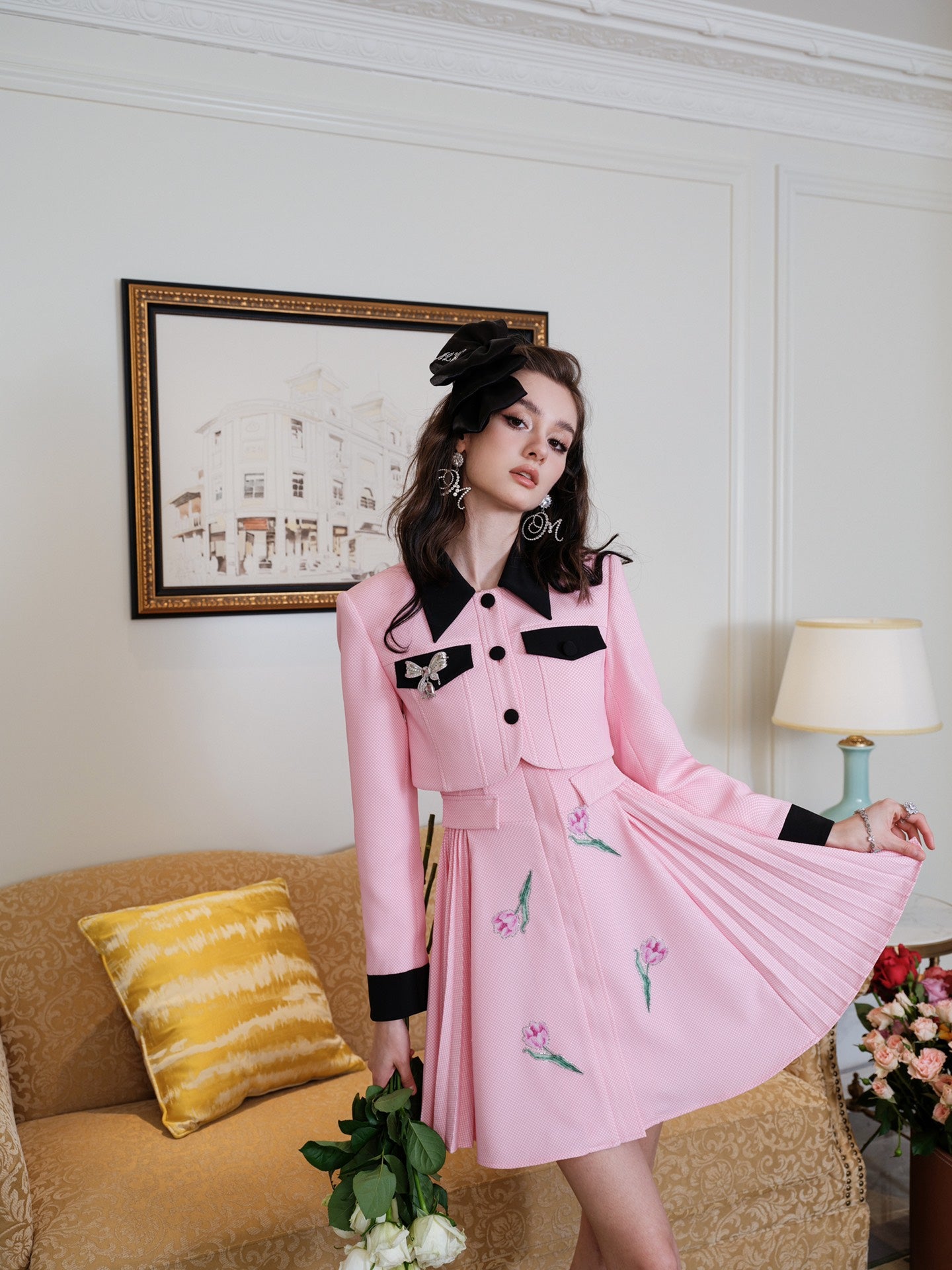 Masion Wester Pink Iris Diamond Dress &amp; Suit Coat