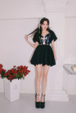 Masion Wester Black Diamond Chain Bow Pleated Puffy Dress