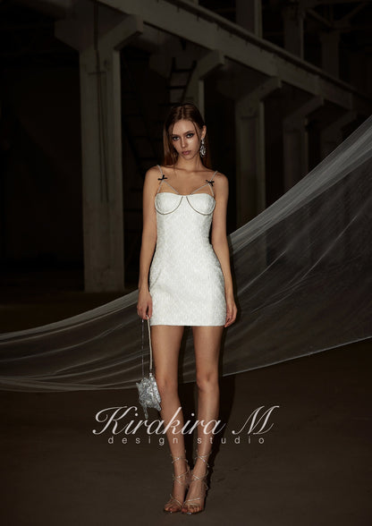 Kirakira.M white lace sparkling dress(Without headscarf)